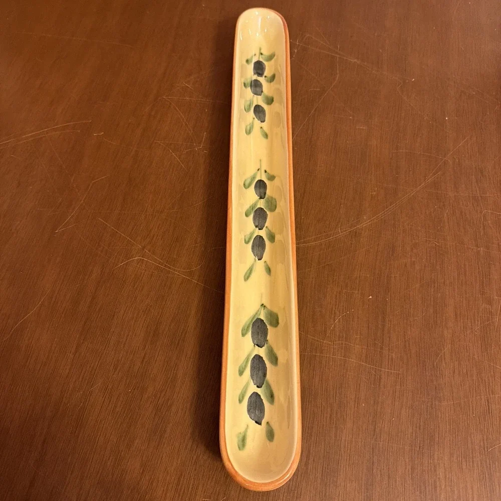 Handmade Pottery Olive Boat Tray Made In Italy Painted With Olives 16.25